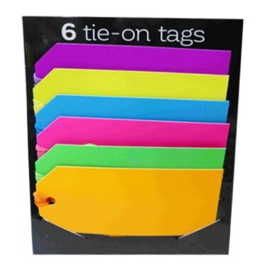 MULTI- COLOURED TIE-ON TAGS, LUGGAGE TAGS 6 IN A PACK