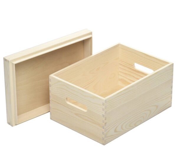 Deluxe Wooden Pine Crate - Keepsake or Toy Box or Hamper with Lift off Lid