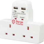 2 Way/Gang Cable-Free Socket Adaptor with 2x USB Charge Surge Protected - Image 3