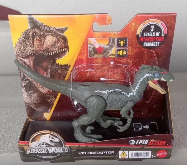Mattel Jurassic World Epic Attack Intensifying Damage Velociraptor Dinosaur